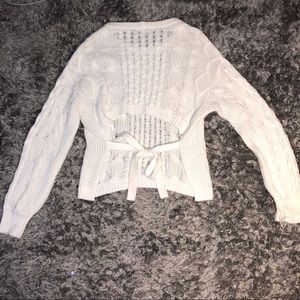 Cable Knit Open Back Balloon Sleeve Sweater